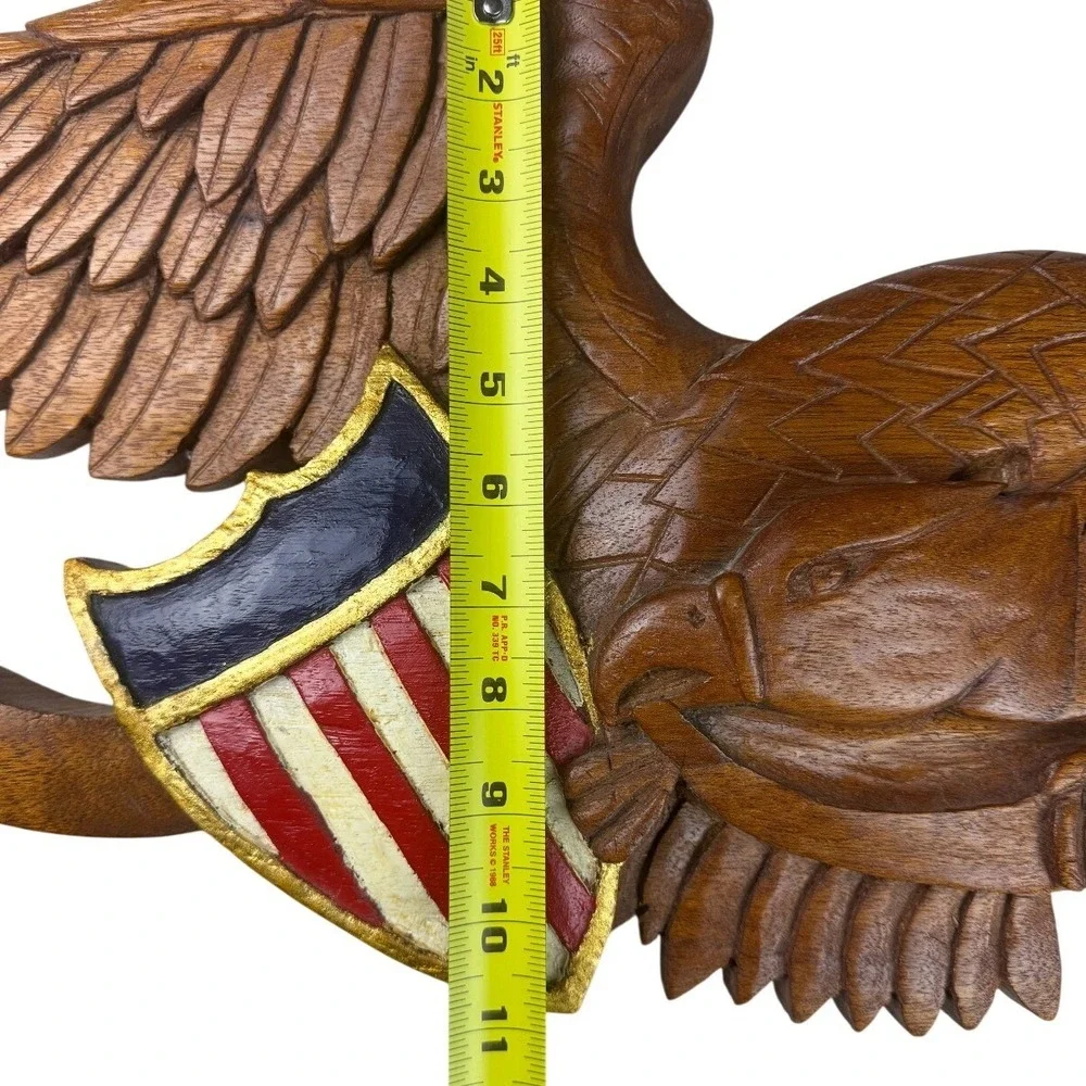 Wood Eagle Wall Plaque Unisex Large Brown Excellent Patriotic Folk Art